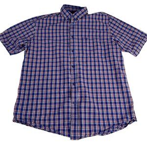 James Pringle Men's Button Down Shirt L Red White Blue Plaid 100% Cotton